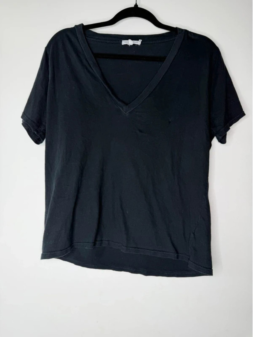 Good American Black Basic Tee T-shirt Size 2 Short Sleeve V-neck Cotton Jersey